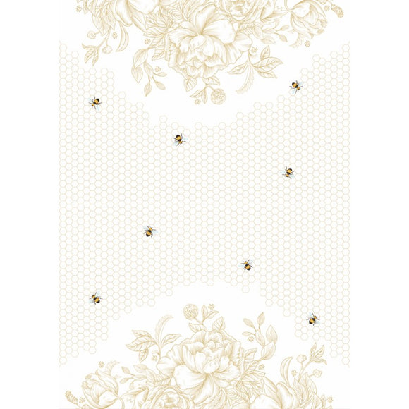 BEE TEA TOWEL - GOLD FLOWER