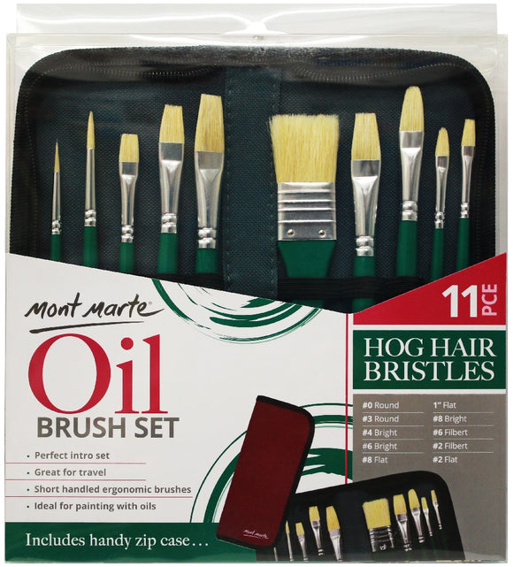 Hog Bristle Brush Set in Wallet 11pce - Oil