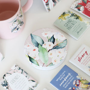 NATIVE BLOOMS WHITE FLORAL CERAMIC COASTER