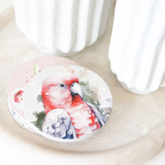 NATIVE BLOOMS GALAH CERAMIC COASTER