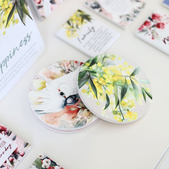 NATIVE BLOOMS COCKATOO CERAMIC COASTER