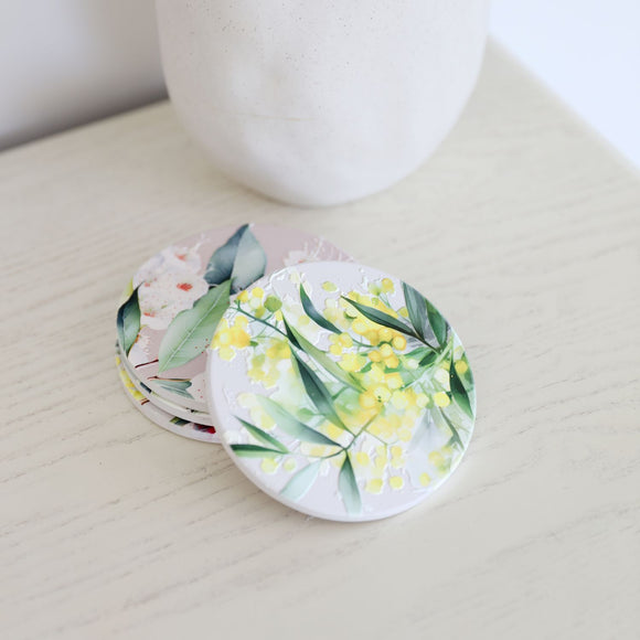 NATIVE BLOOMS YELLOW WATTLE CERAMIC COASTER
