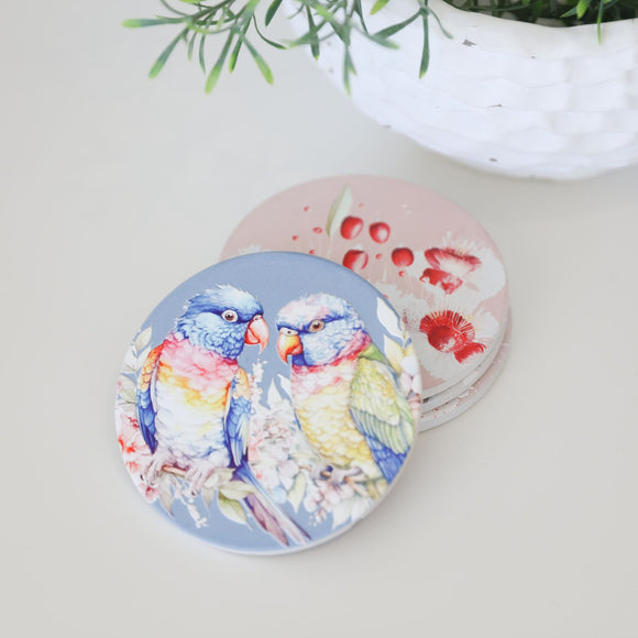 NATIVE BLOOMS LORIKEETS CERAMIC COASTER