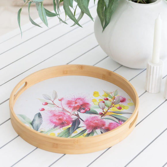 NATIVE BLOOMS ROUND SERVING TRAY